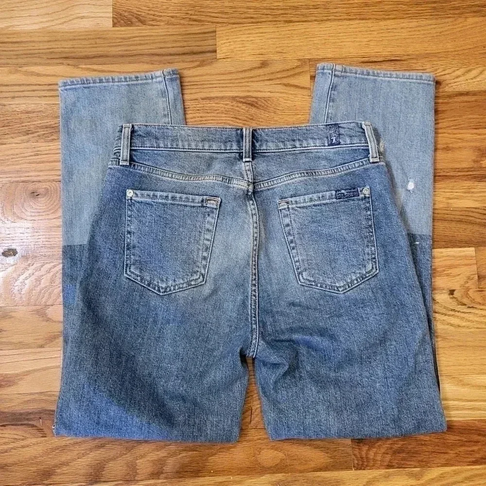 7 For All Mankind Edie Highrise Patchwork Slightly Distressed Straight Jeans(26)